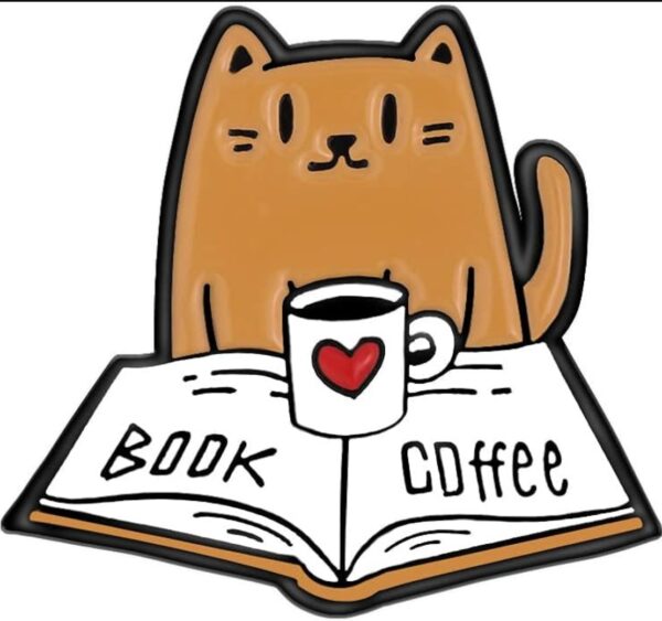 Cat loves Books and Coffee Enamel Pin