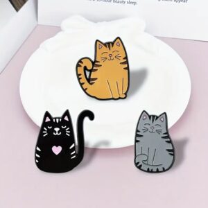 Trio of Smiling Cat Enamel Pins – Set of 3