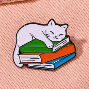 Sleepy Cat on Books enamel pin
