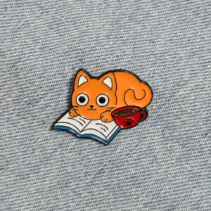 Orange Cat Reading Enamel Pin