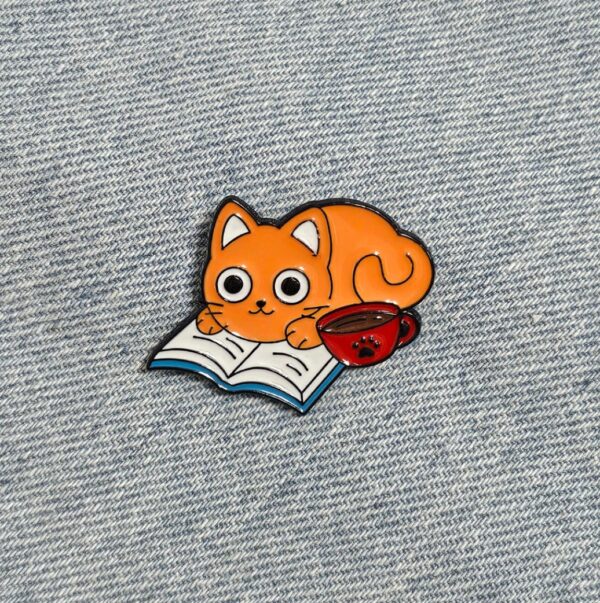 Orange Cat Reading Enamel Pin